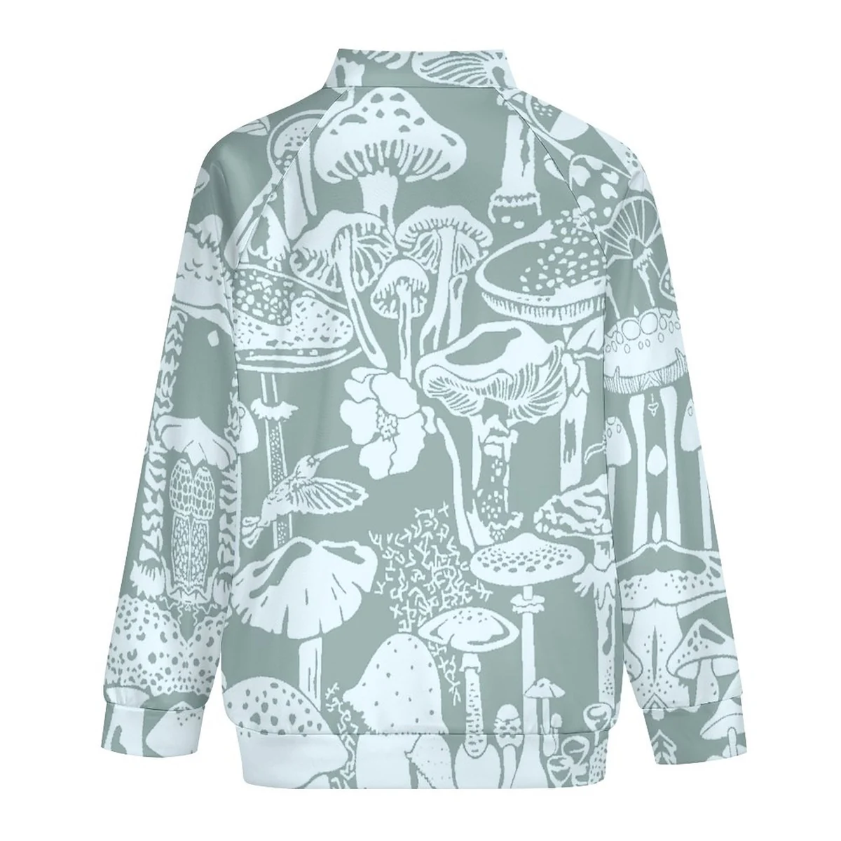 Unisex Raglan Zip Up Jacket - Mushroom Forest Line Art Graphic - view 5
