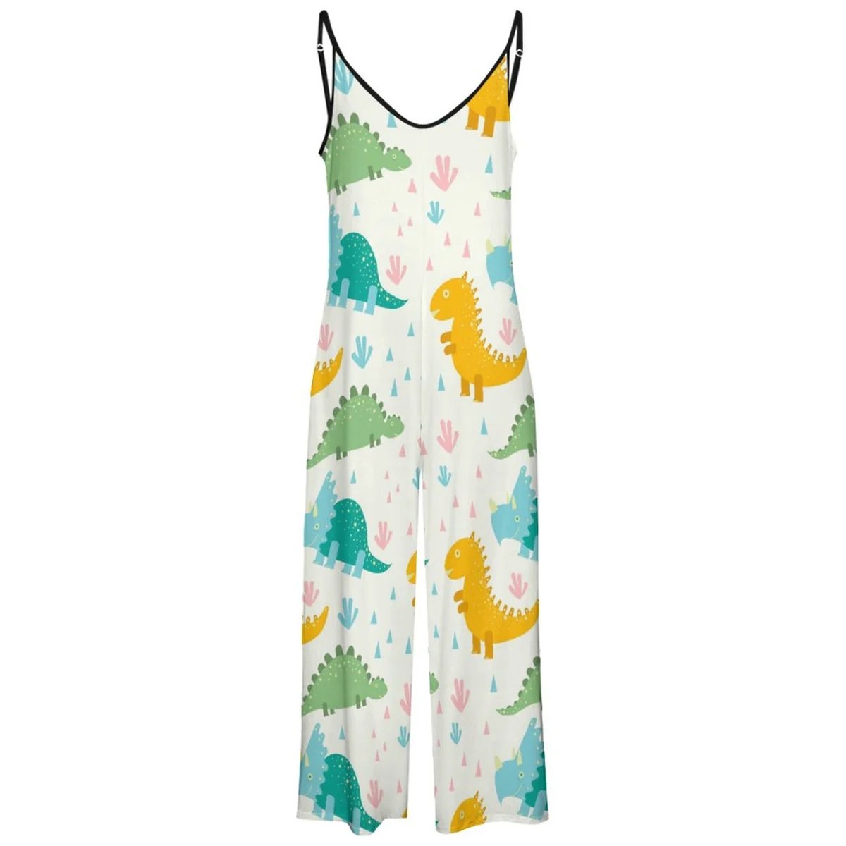 Women's Wide Leg Cami Jumpsuit - Cute Dinosaur Print - view 4