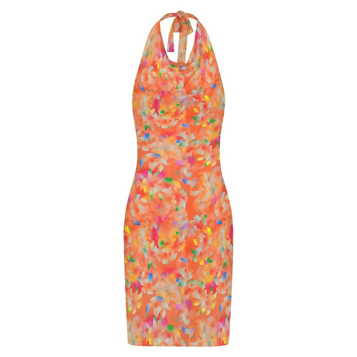 Women's Halter Mesh Bodycon Midi Dress - Confetti Terrazzo Print - view 4
