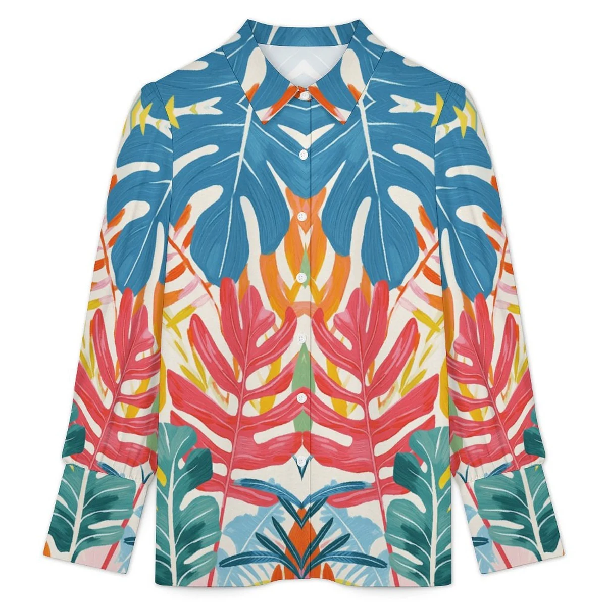 Women's Lantern Sleeve Button-Down Shirt - Bold Monstera Print - view 3