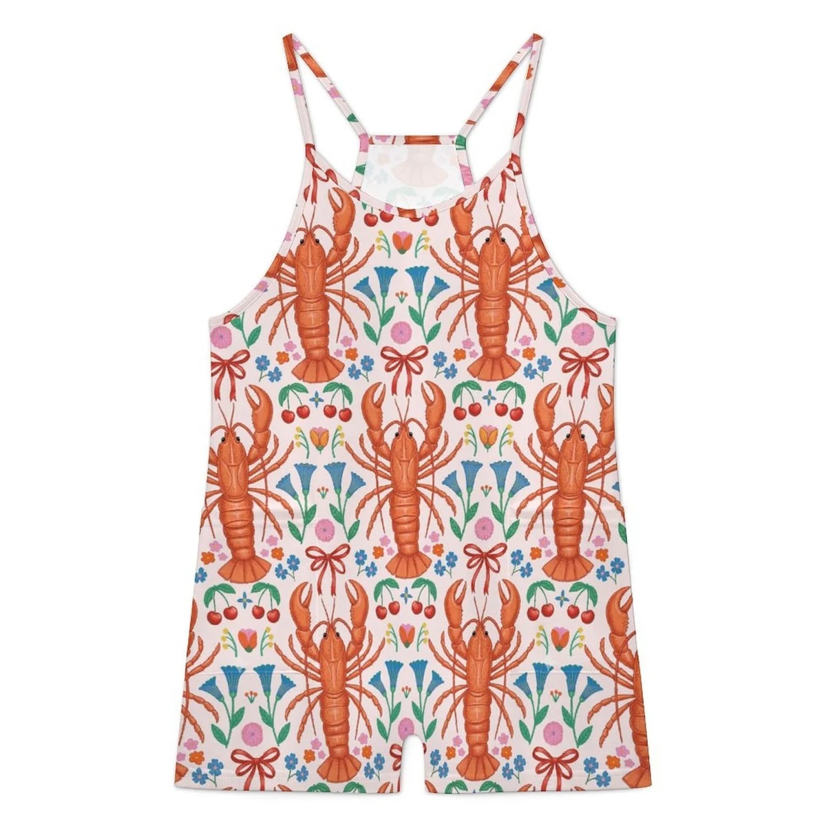 Women's Cami Romper with Pockets - Lobster Folk Art Print - view 3