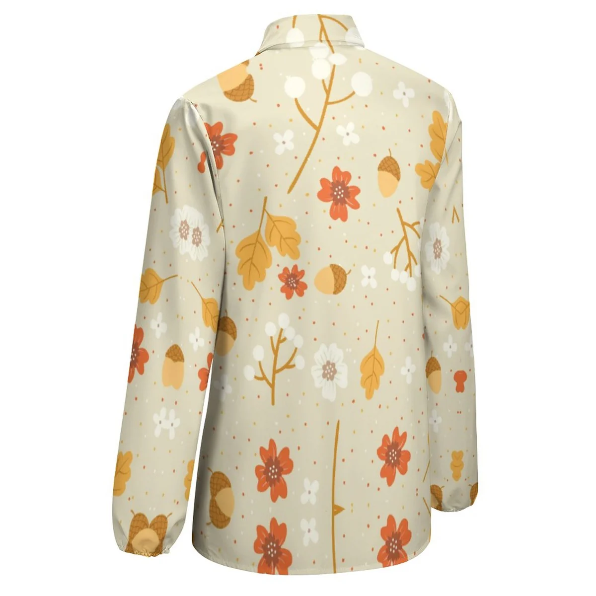 Women's Relaxed Long Sleeve Button-Down Shirt - Autumn Leaf and Acorn Graphic - view 5