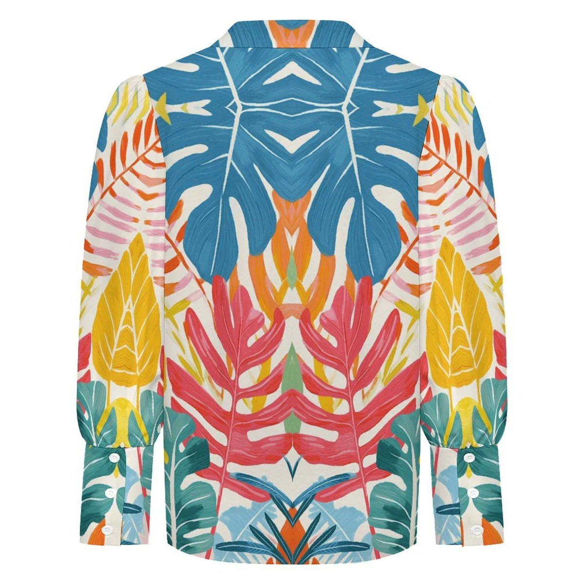 Women's Lantern Sleeve Button-Down Shirt - Bold Monstera Print - view 5