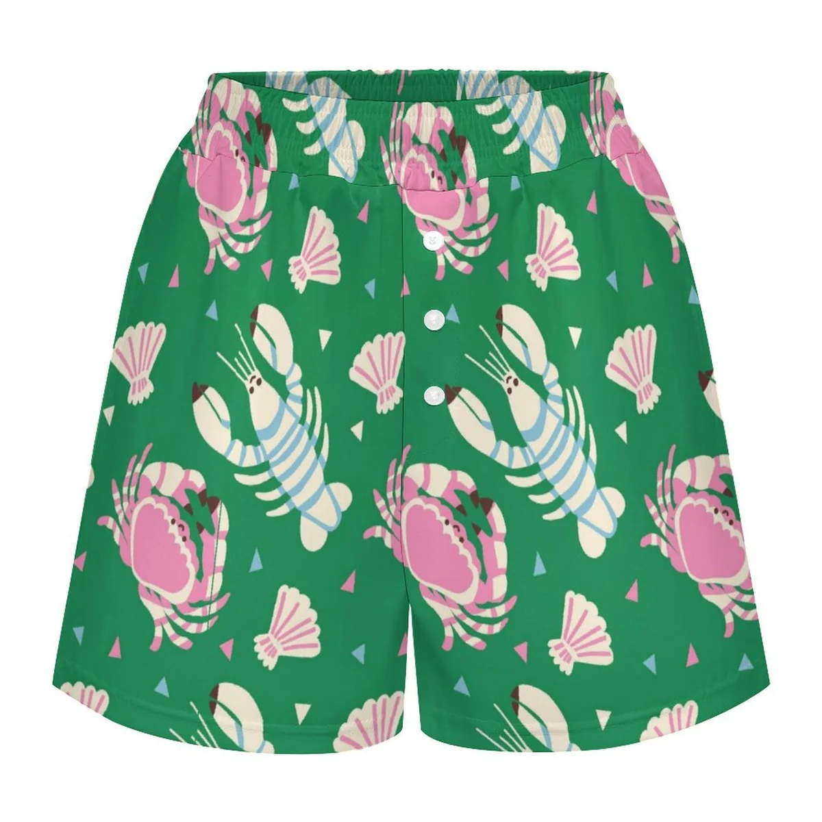 Women's Elastic Waist Lounge Shorts with Pockets - Crab and Seashell Print - view 4
