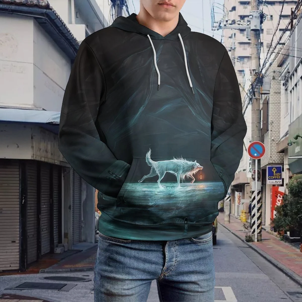 Unisex Double-Lined Hood Hoodie - Midnight Spirit Wolf Print - view 5