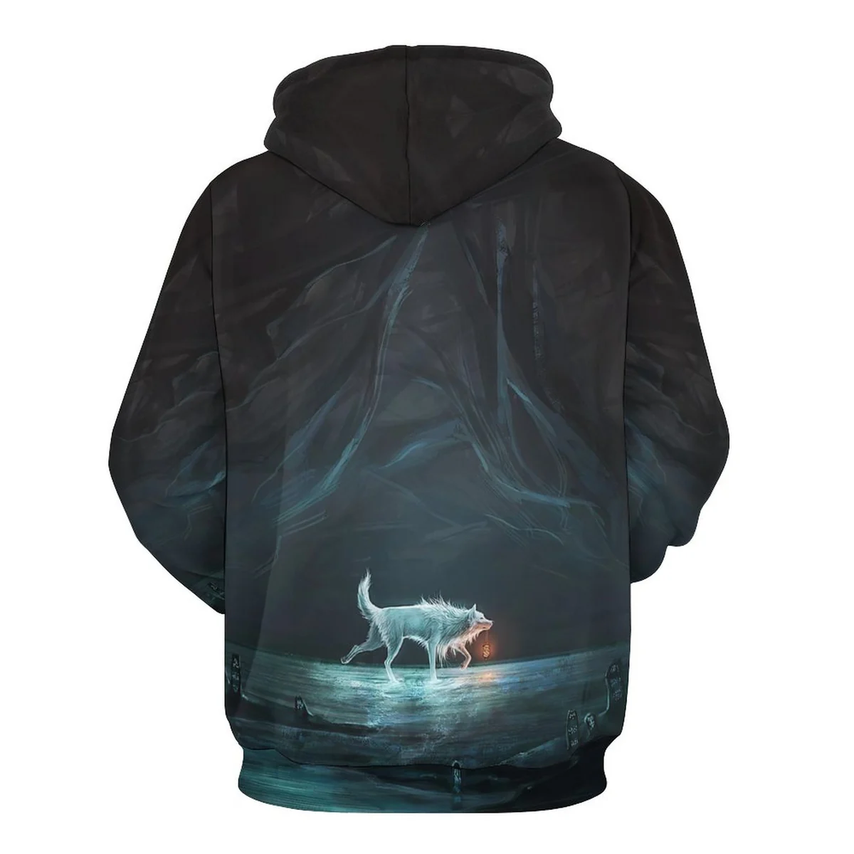 Unisex Double-Lined Hood Hoodie - Midnight Spirit Wolf Print - view 4