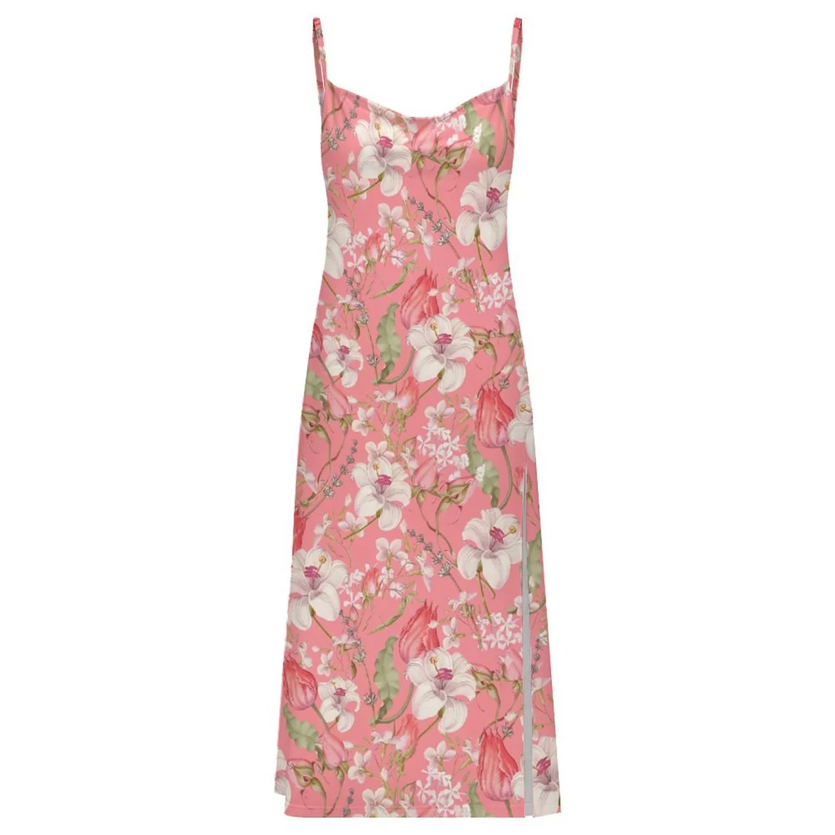 Women's Cowl Neck Slit Maxi Slip Dress - Hibiscus Bloom Print - view 4