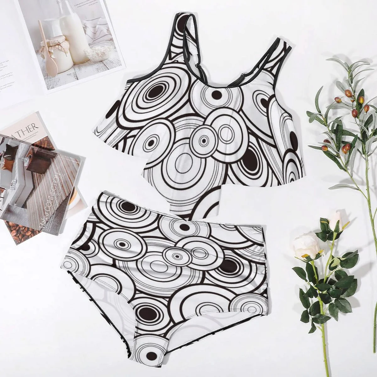 Women's Plus Size Flounce High-Waist Bikini Set - Concentric Circles Print - view 3