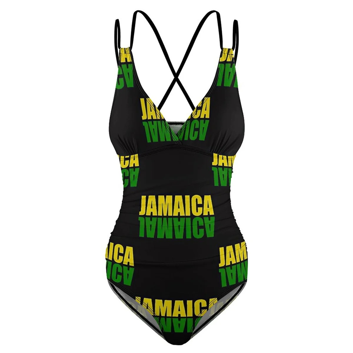 Women's V-Neck Crossback One-Piece Swimsuit - Jamaica Word Art Print - view 6