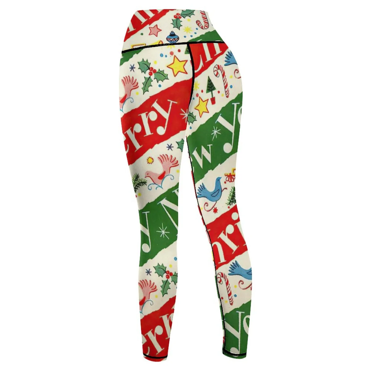 Women's High-Waist Yoga Leggings - Happy Holidays Script Print - view 6