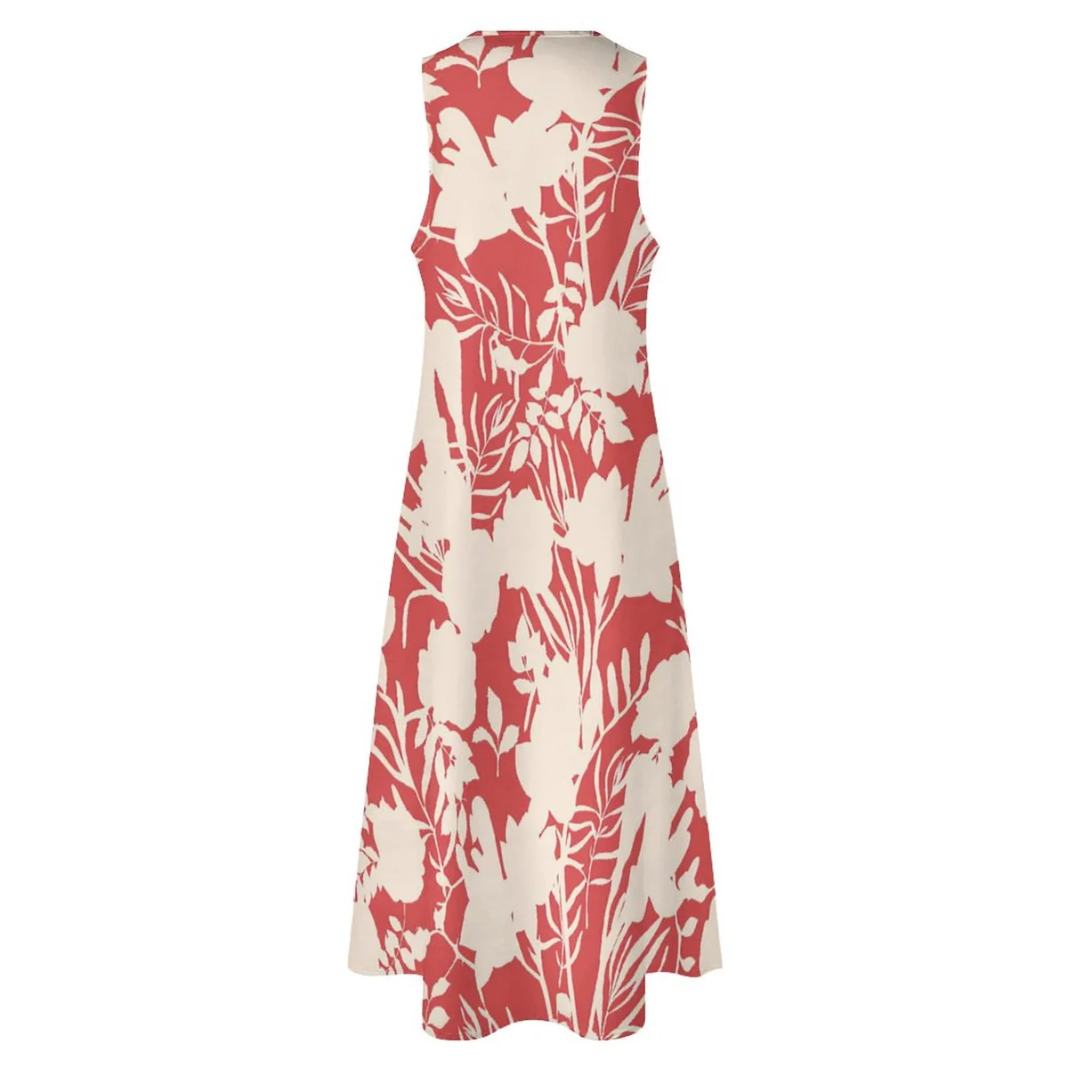 Women's Sleeveless Scoop-Neck Maxi Dress - Coral Botanical Silhouette Print - view 5