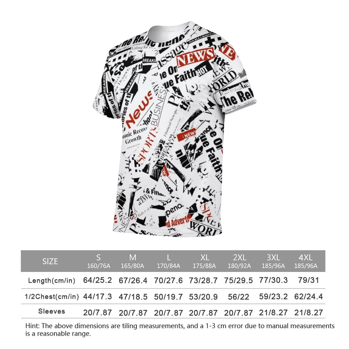 Unisex Crew Neck Short Sleeve Tee - Newsprint Collage Print - view 2