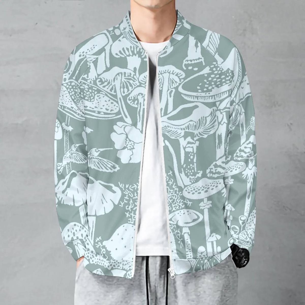 Unisex Raglan Zip Up Jacket - Mushroom Forest Line Art Graphic - view 2