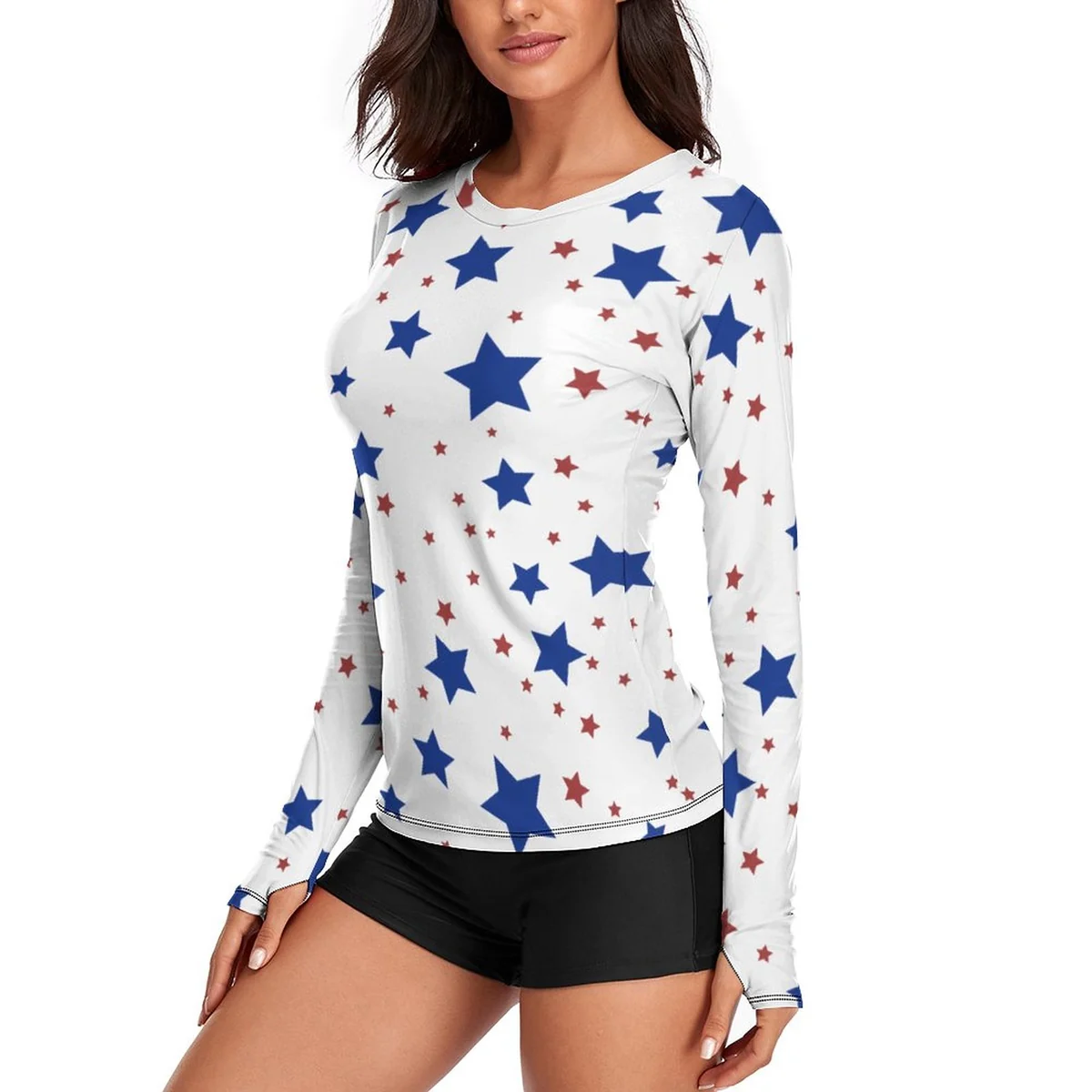 Women's Crew Neck Long Sleeve Sun Shirt - Scattered Stars Print - view 2