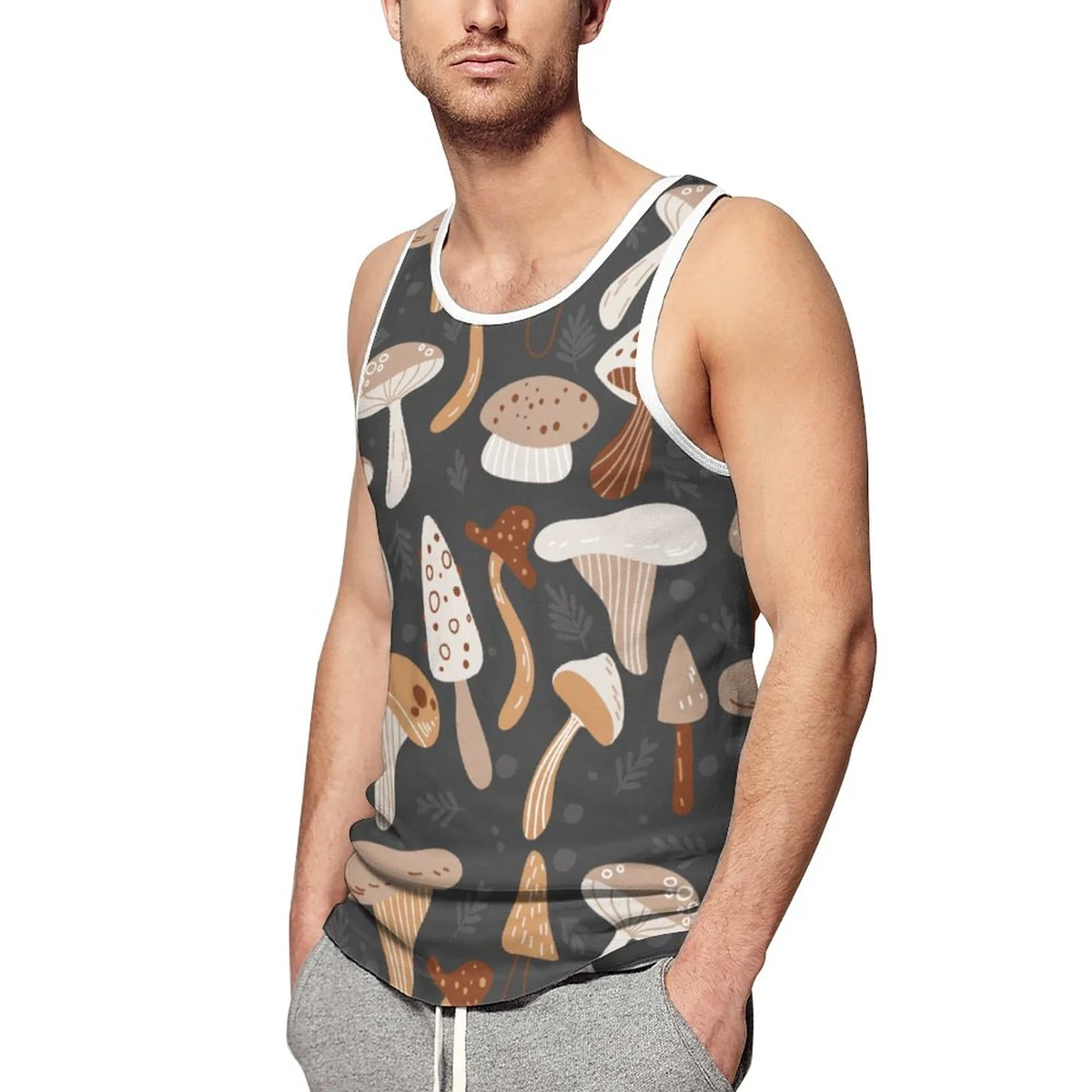 Unisex Crew Neck Tank Top - Woodland Mushroom Print