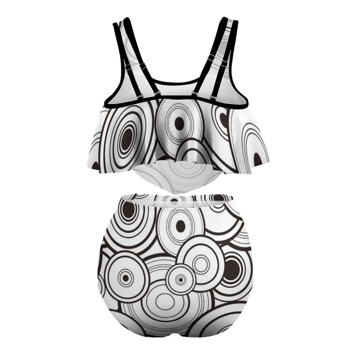 Women's Plus Size Flounce High-Waist Bikini Set - Concentric Circles Print - view 5
