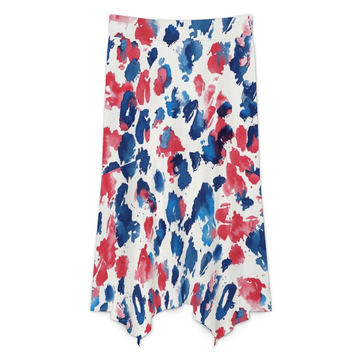 Women's Asymmetric Handkerchief Hem Midi Skirt - Watercolor Brushstroke Print - view 3