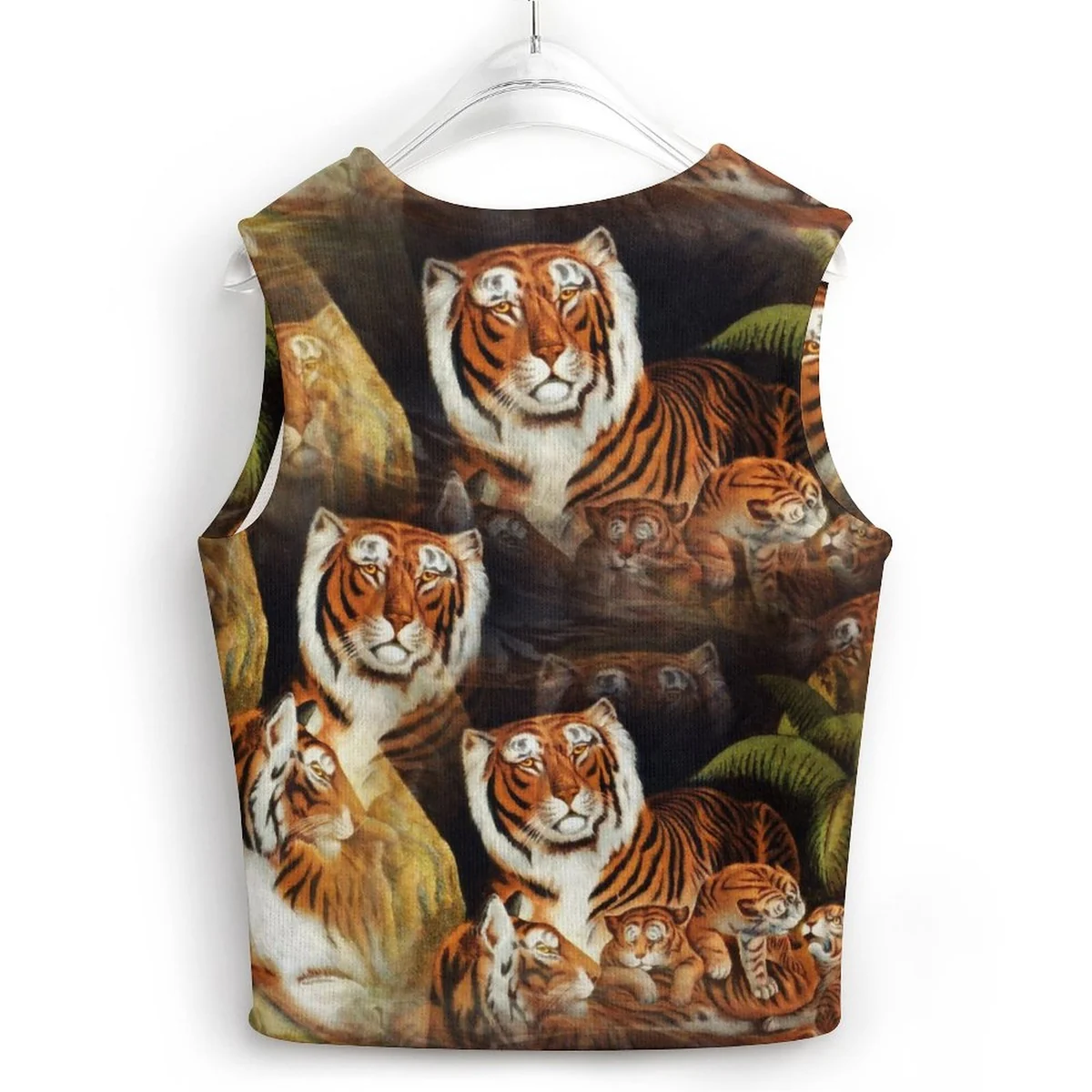 Women's V-Neck Knit Sweater Vest - Tiger Family Portrait Print - view 3