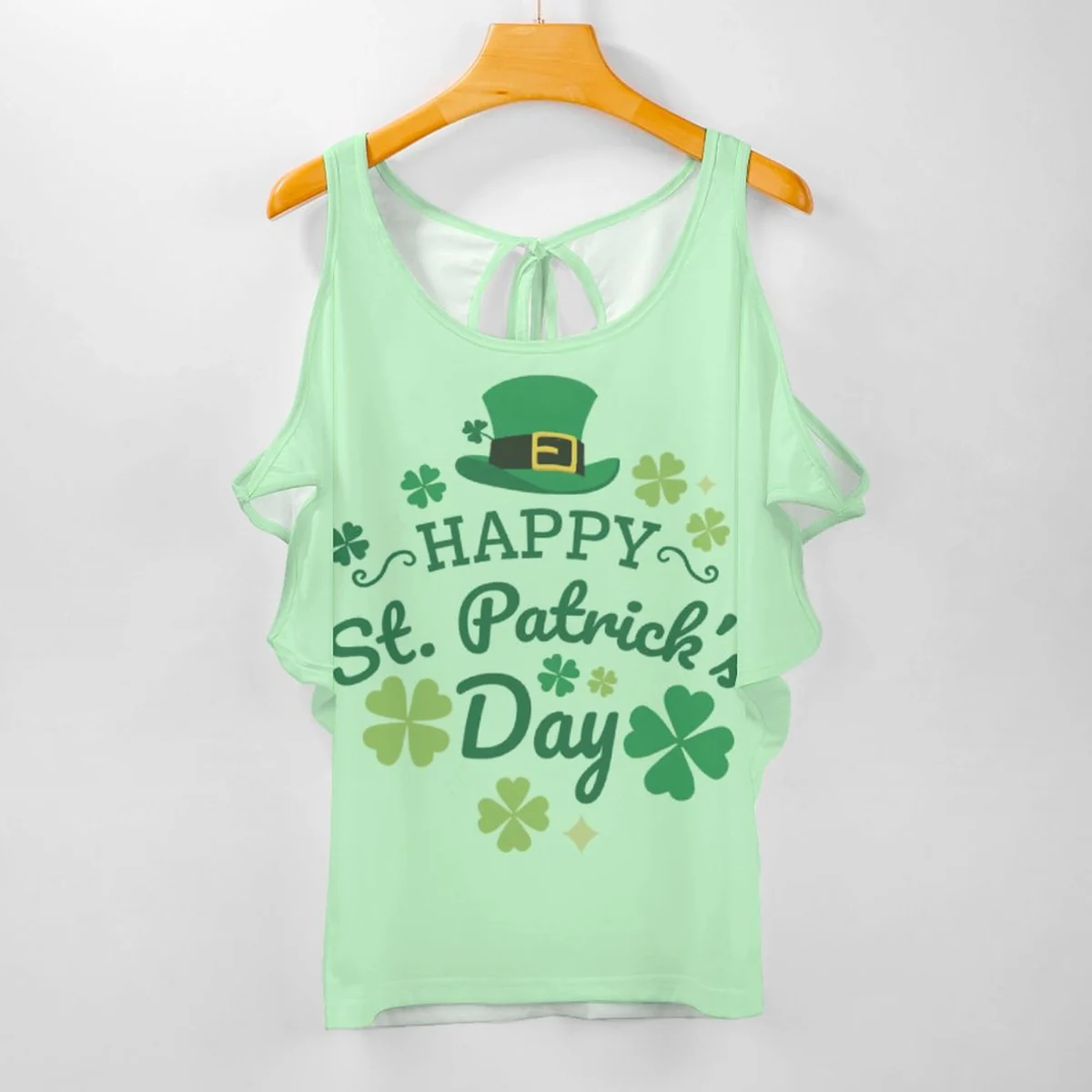 Women's Cold Shoulder Tie-Back Tee - Happy St. Patrick's Day Graphic - view 3