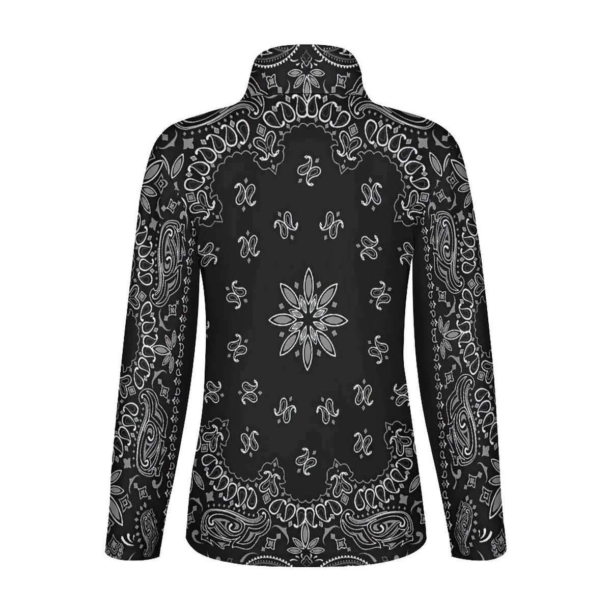 Women's Quarter Zip Long Sleeve Athletic Pullover - Black Bandana Paisley Print - view 3