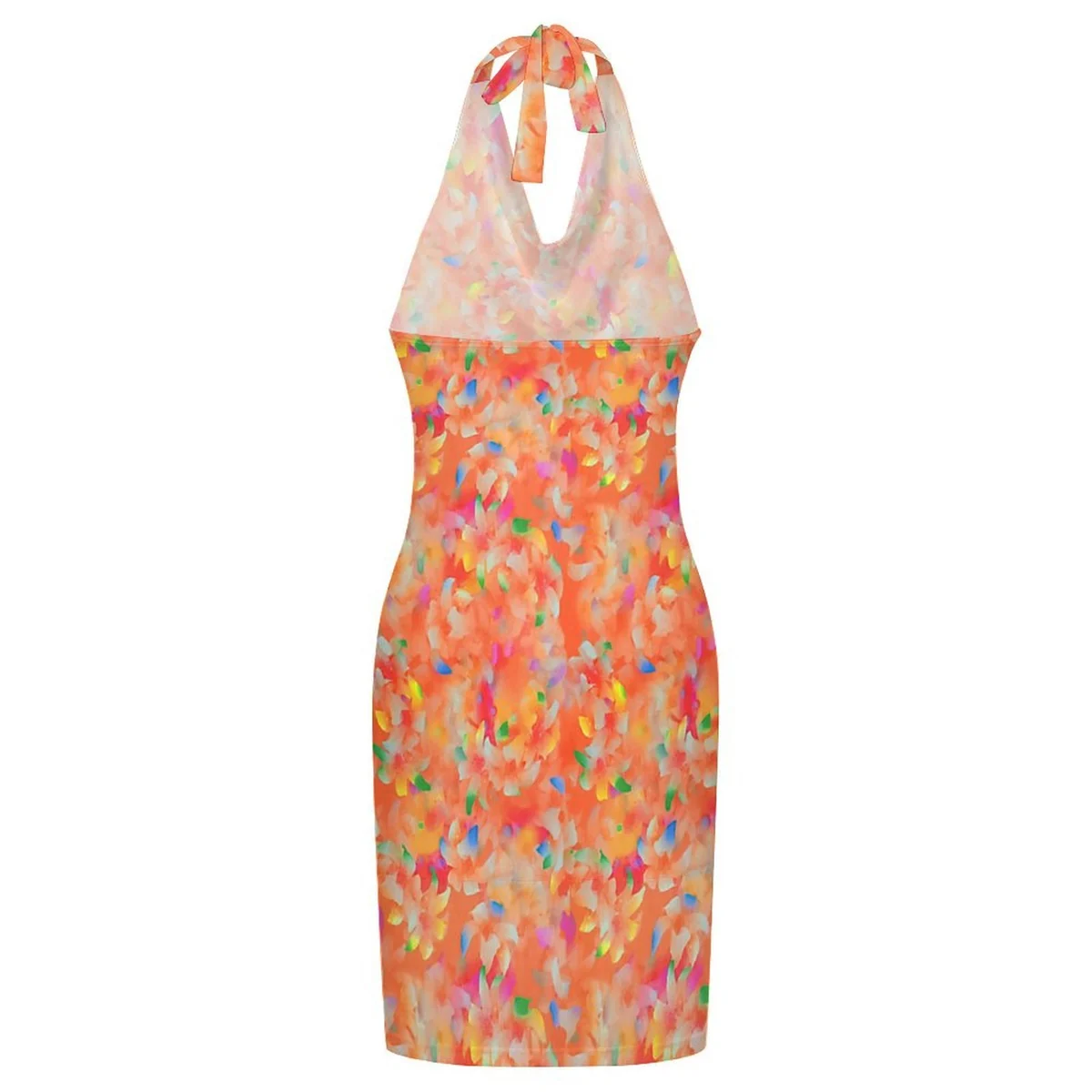 Women's Halter Mesh Bodycon Midi Dress - Confetti Terrazzo Print - view 5