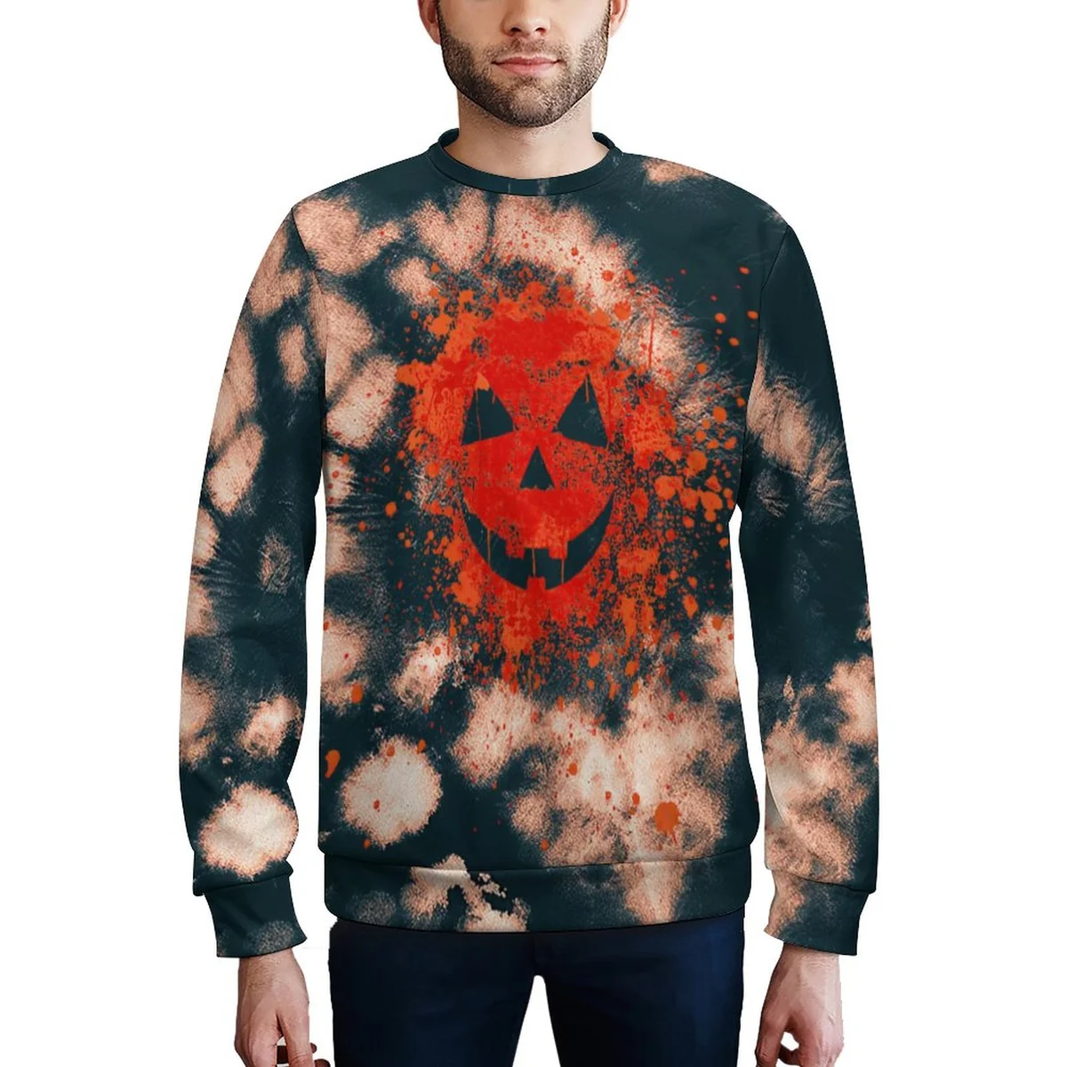 Unisex Crew Neck Sweatshirt - Bleached Jack-O-Lantern Print - view 7