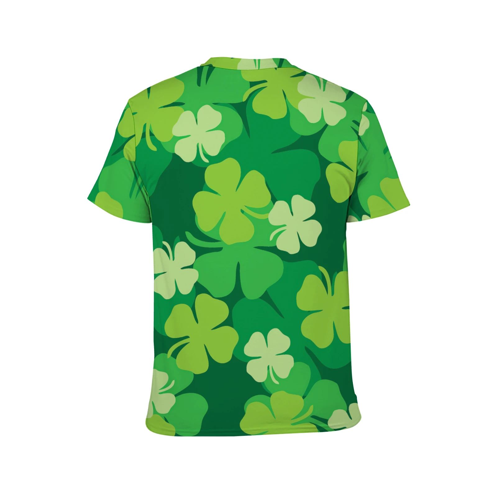 Unisex Crew Neck Short Sleeve Tee in Green Clover Scatter print – back product view