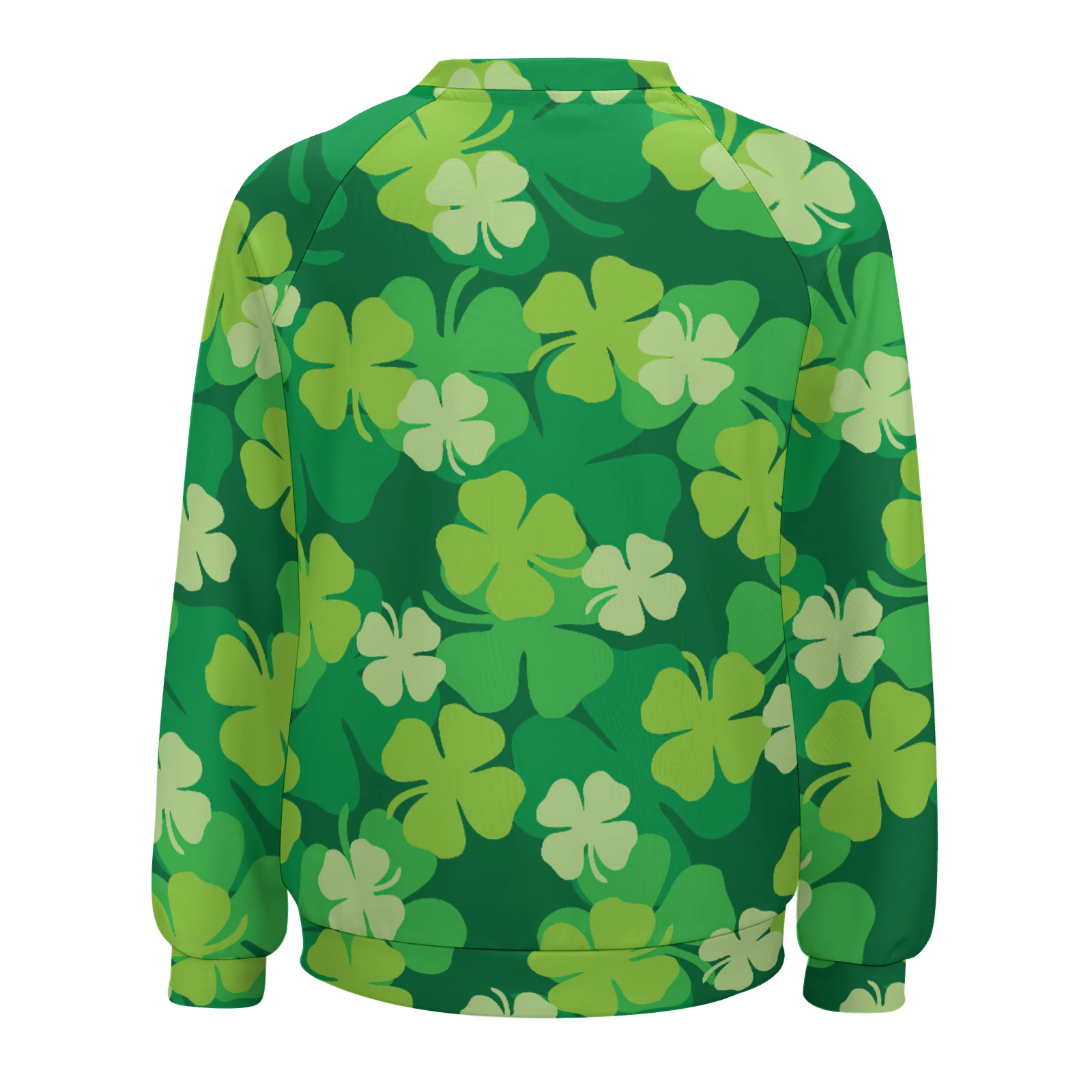 Women's Raglan Crew Neck Sweatshirt in Green Clover Scatter print – back view