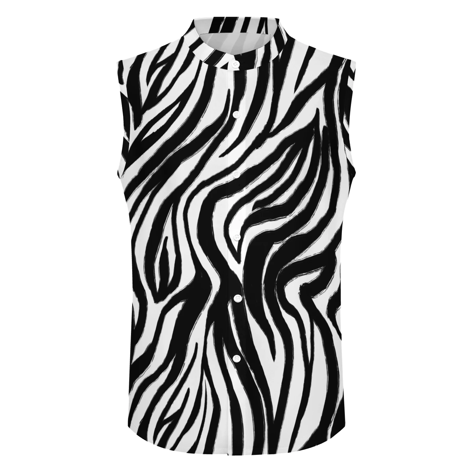 Men's Sleeveless Button-Up Shirt in Bold Zebra Stripes print – front product view