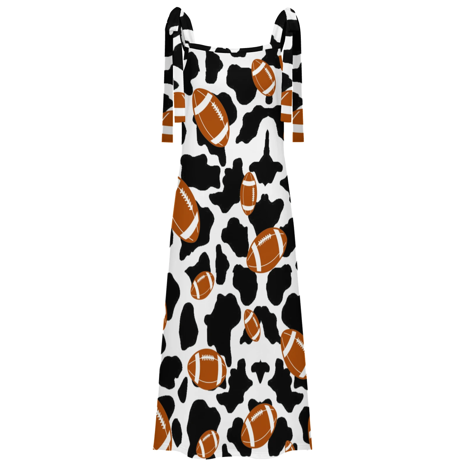 Women's Tie-Shoulder Maxi Dress in Footballs And Cow Spots print – back product view