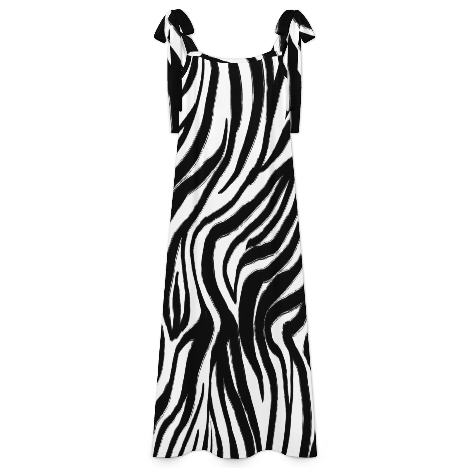 Women's Tie-Shoulder Maxi Dress in Bold Zebra Stripes print – front product view