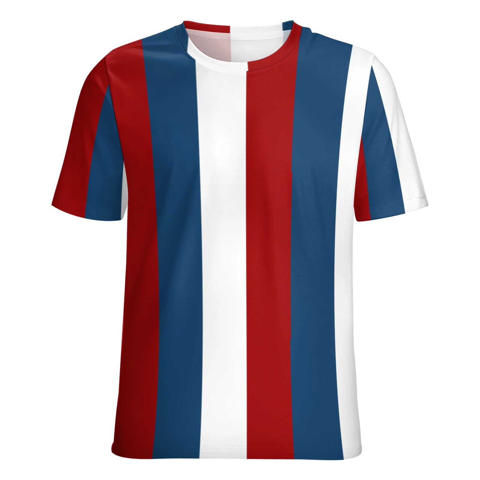 Men's Crew Neck Short Sleeve Tee in Tricolor Vertical Stripes print – front view