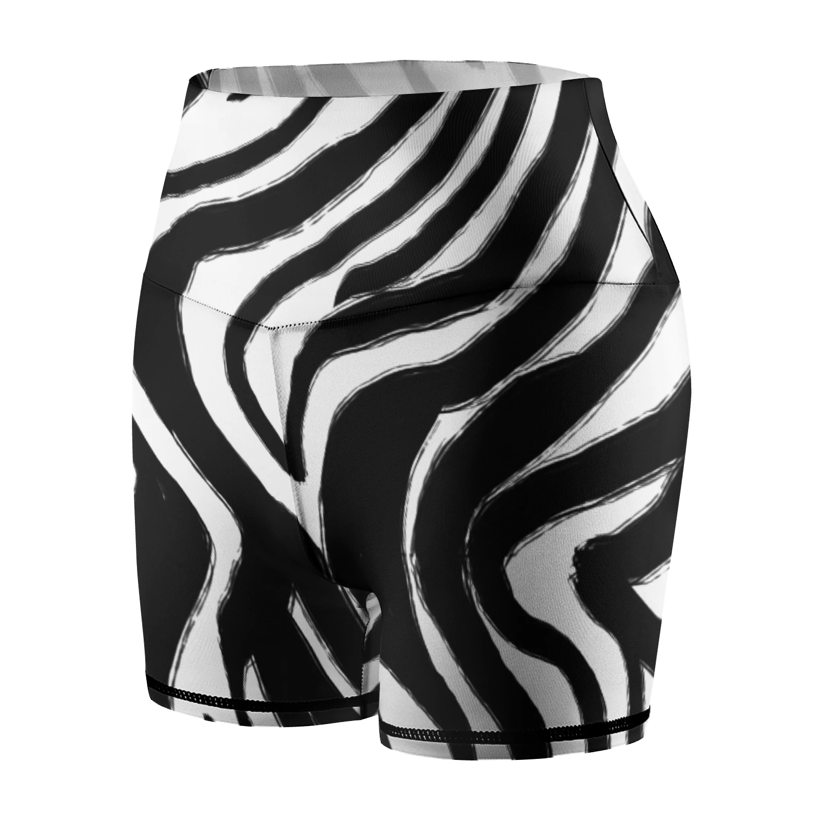 Women's High-Waist Yoga Shorts in Bold Zebra Stripes print – angled product view