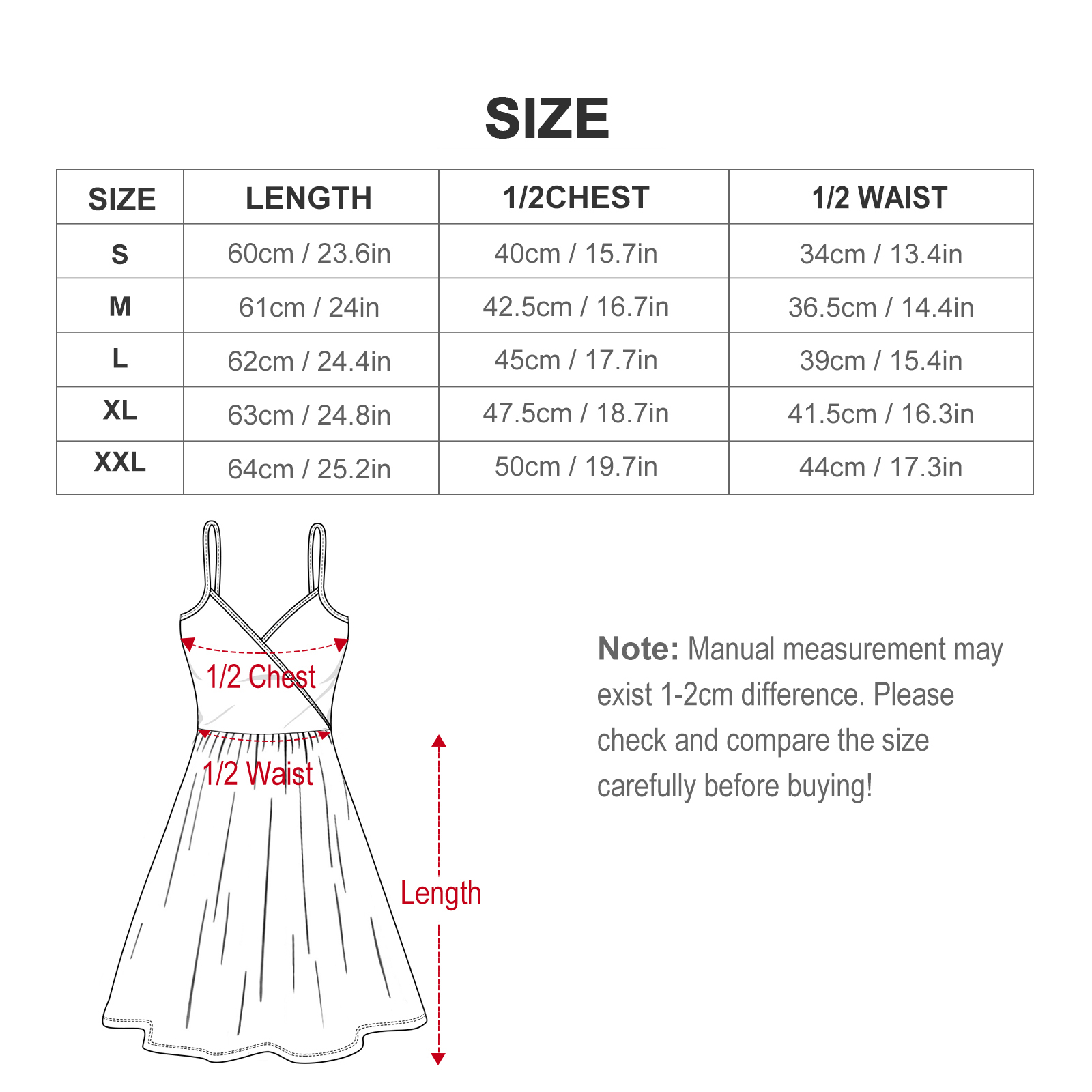 Women's V-Neck Cami Skater Dress – size chart