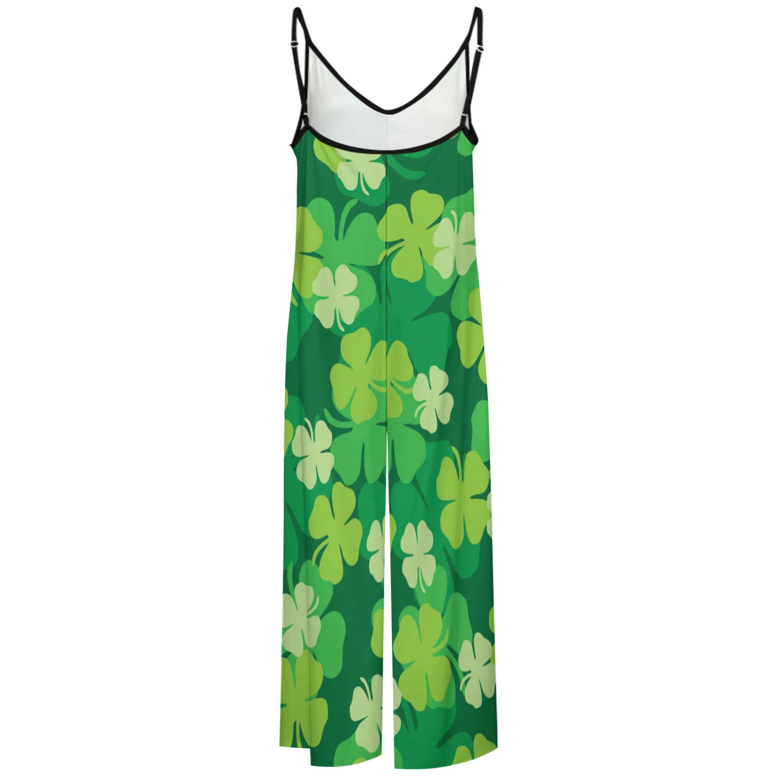 Women's Wide Leg Cami Jumpsuit in Green Clover Scatter print – back view