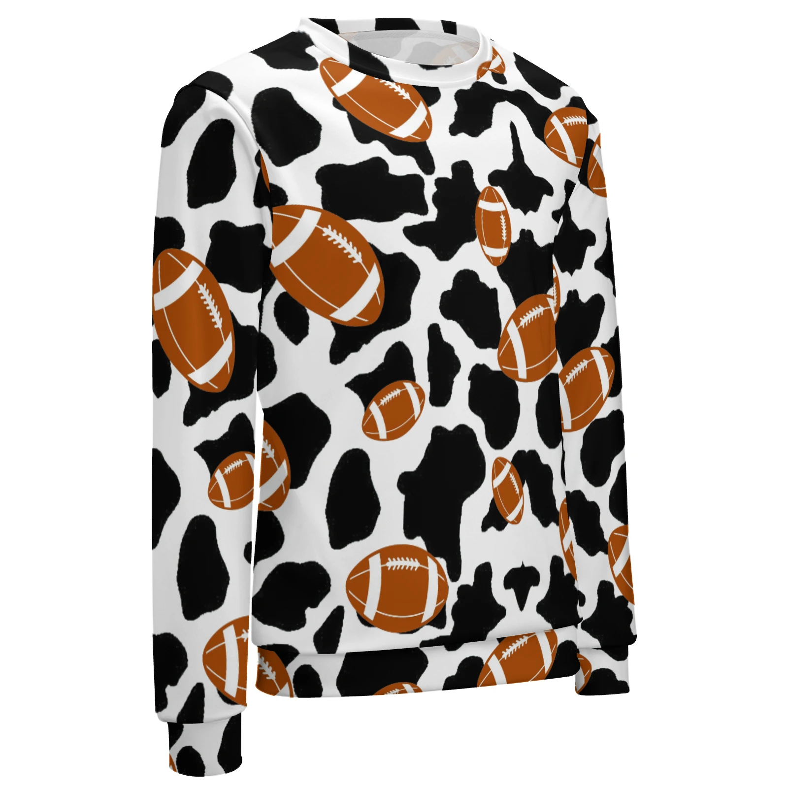 Men's Crew Neck Sweatshirt in Footballs And Cow Spots print – three-quarter front view