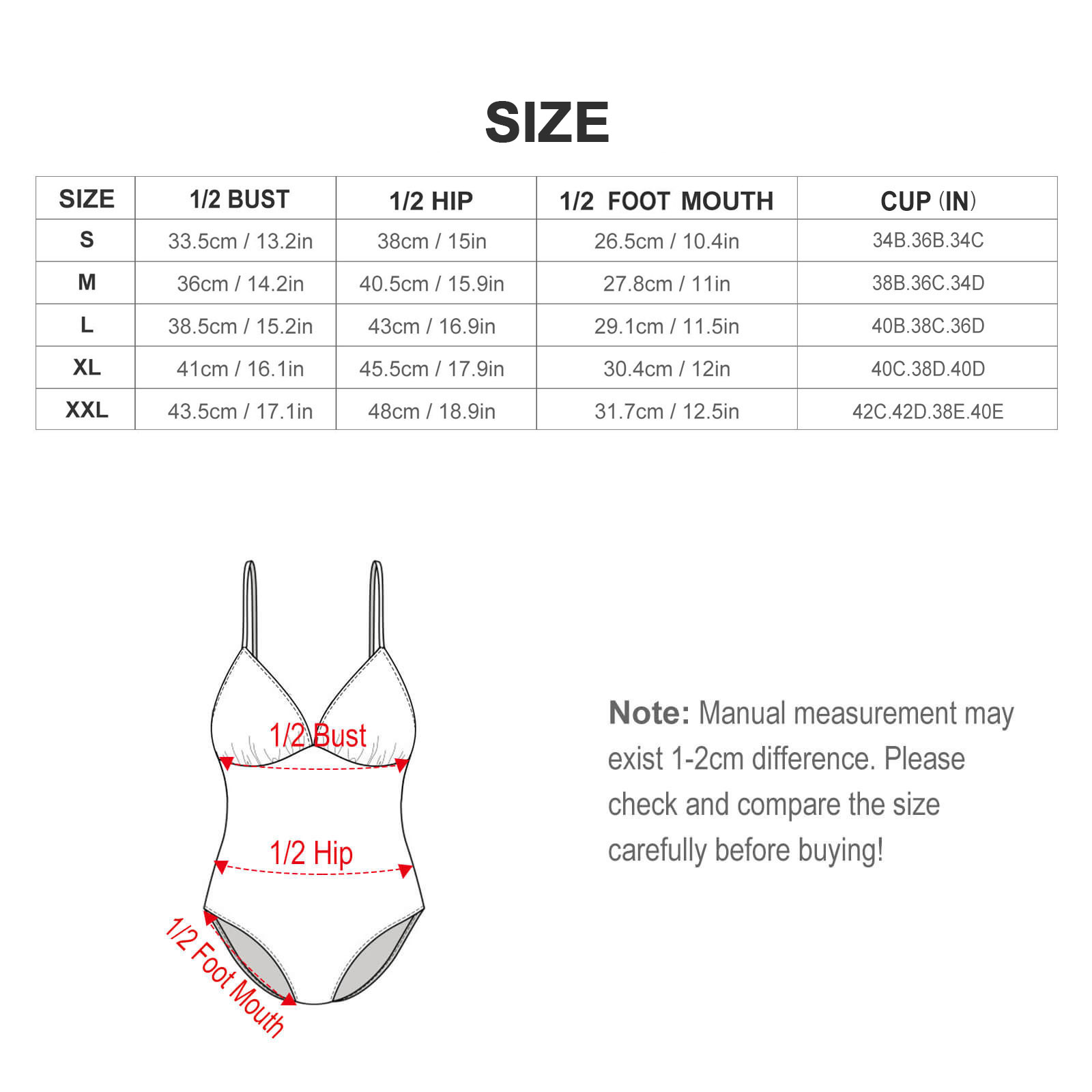 Women's V-Neck Adjustable Strap One-Piece Swimsuit – size chart