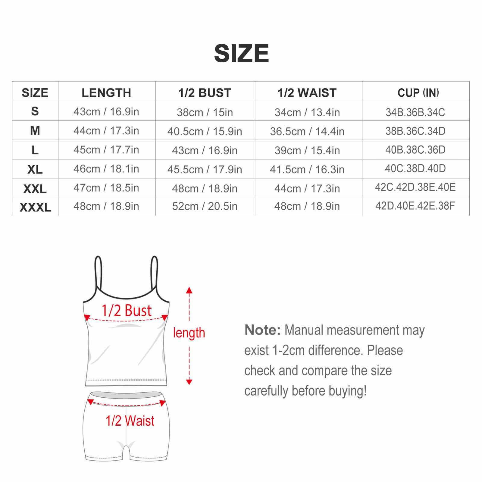Women's Strappy Flowy Tankini Set – size chart