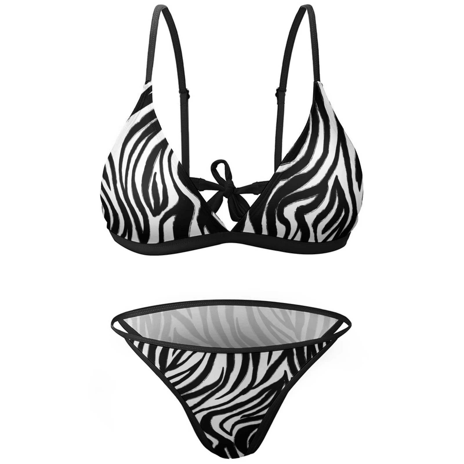 Women's Adjustable Strap Triangle Bikini Set in Bold Zebra Stripes print – Front product view