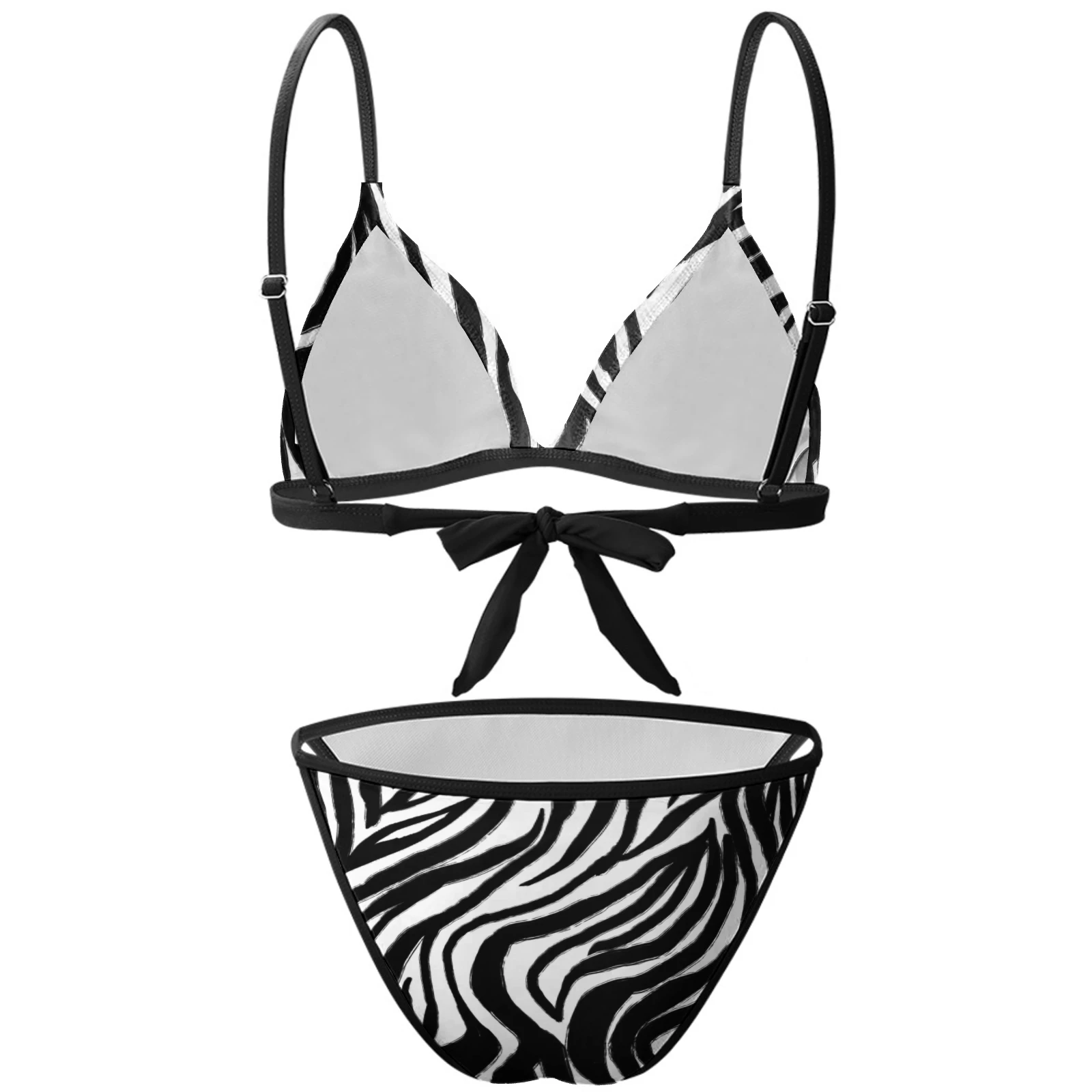 Women's Adjustable Strap Triangle Bikini Set in Bold Zebra Stripes print – Back product view