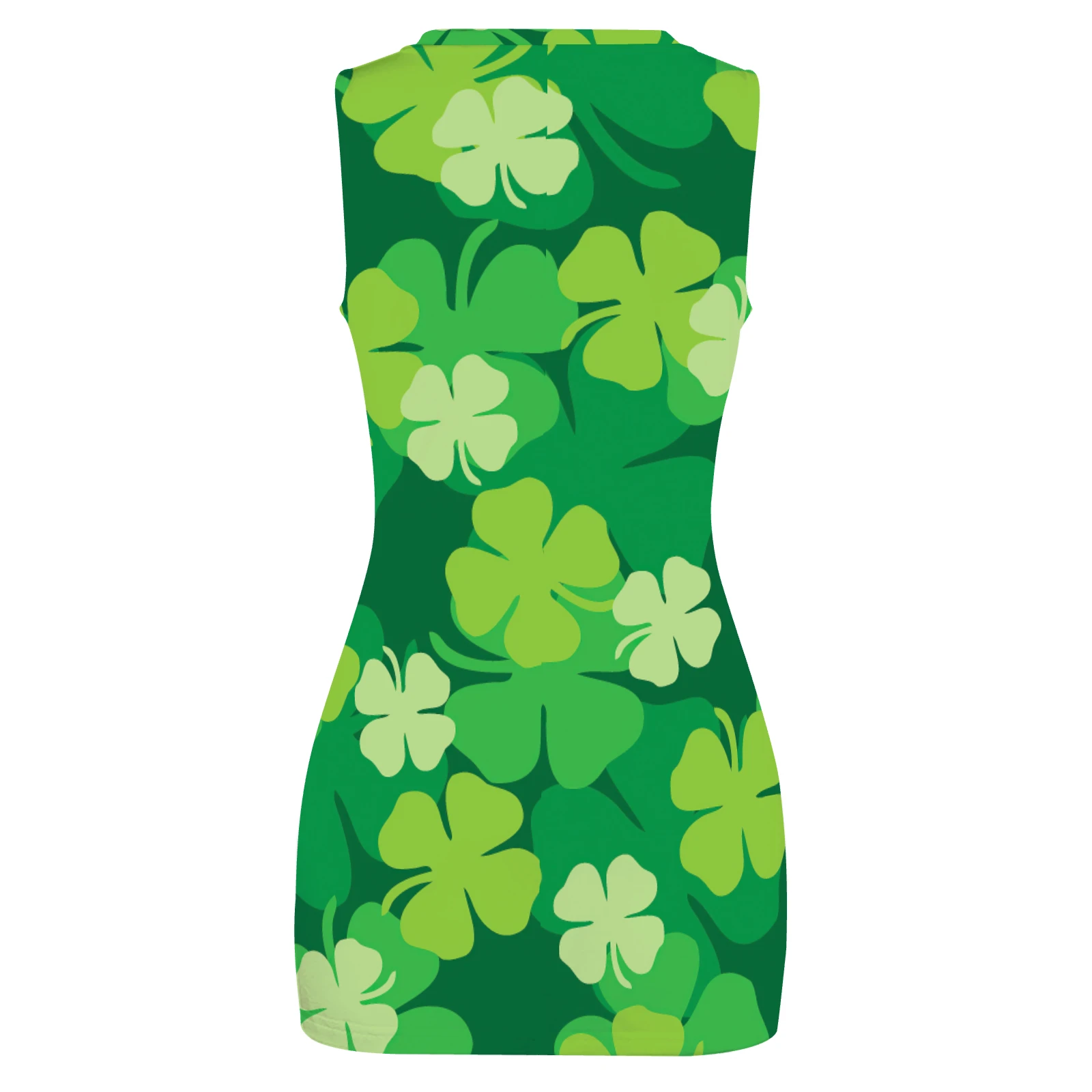 Women's Twist Front Cutout Bodycon Dress in Green Clover Scatter print – Back view