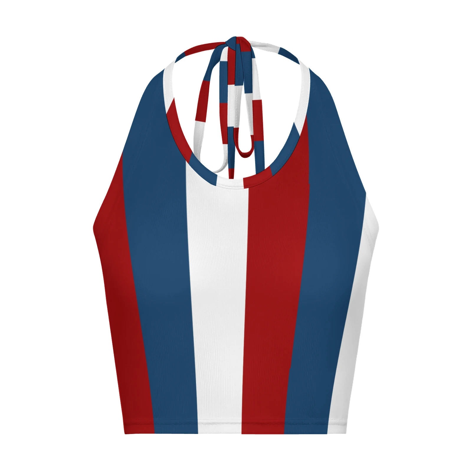 Women's Halter Tie Crop Top in Tricolor Vertical Stripes print – front product view