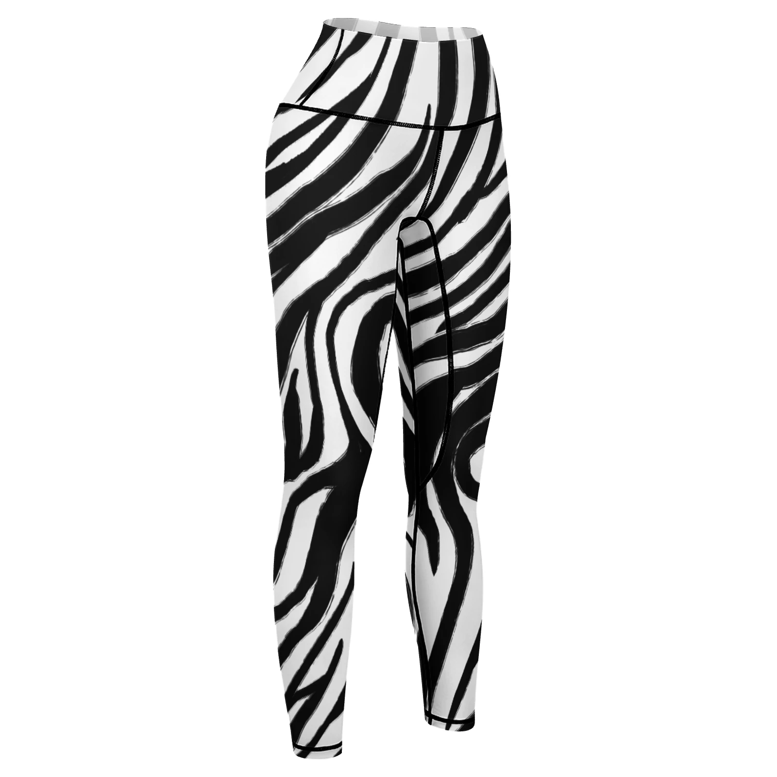 Women's High-Waist Yoga Leggings in Bold Zebra Stripes print – front product view