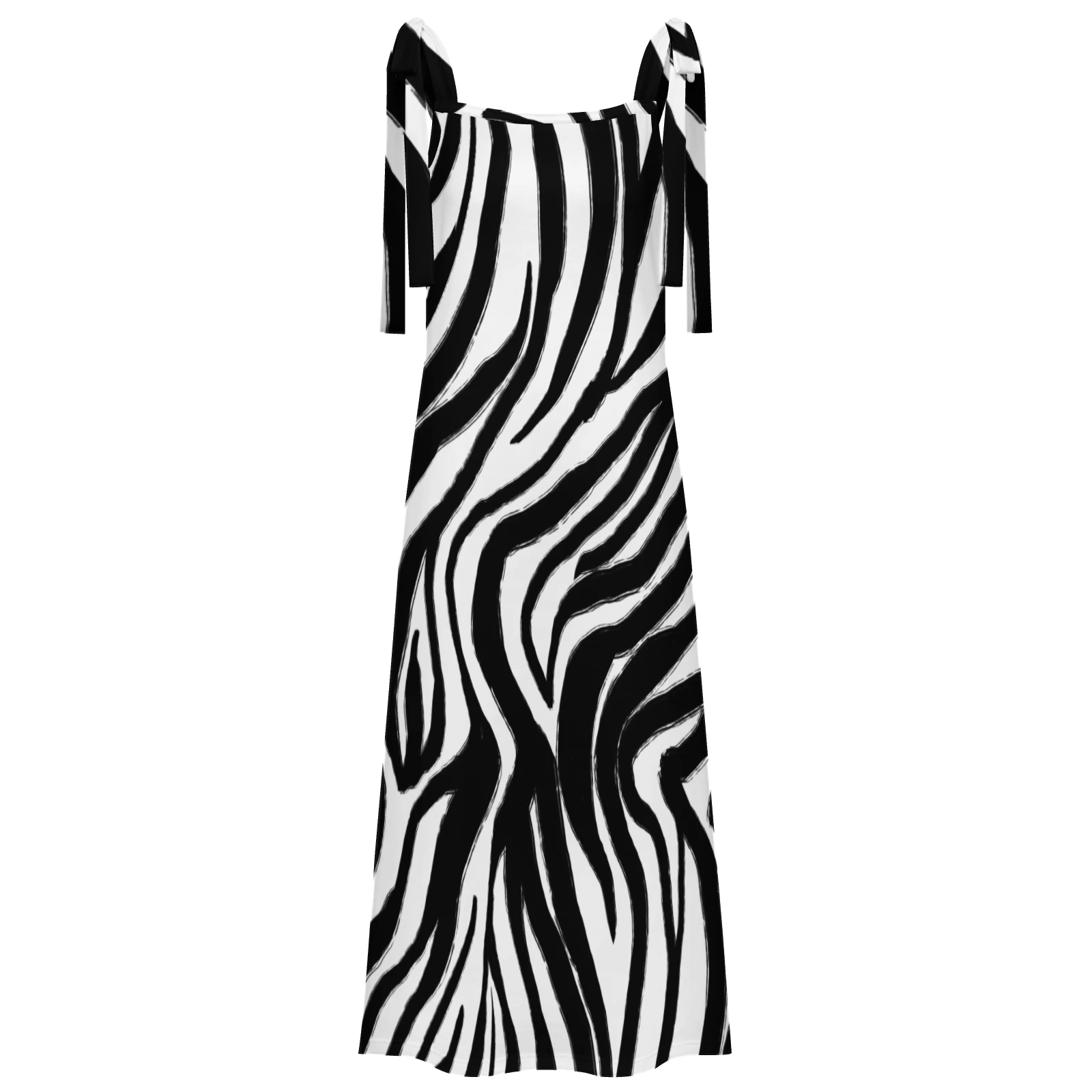 Women's Tie-Shoulder Maxi Dress in Bold Zebra Stripes print – back product view