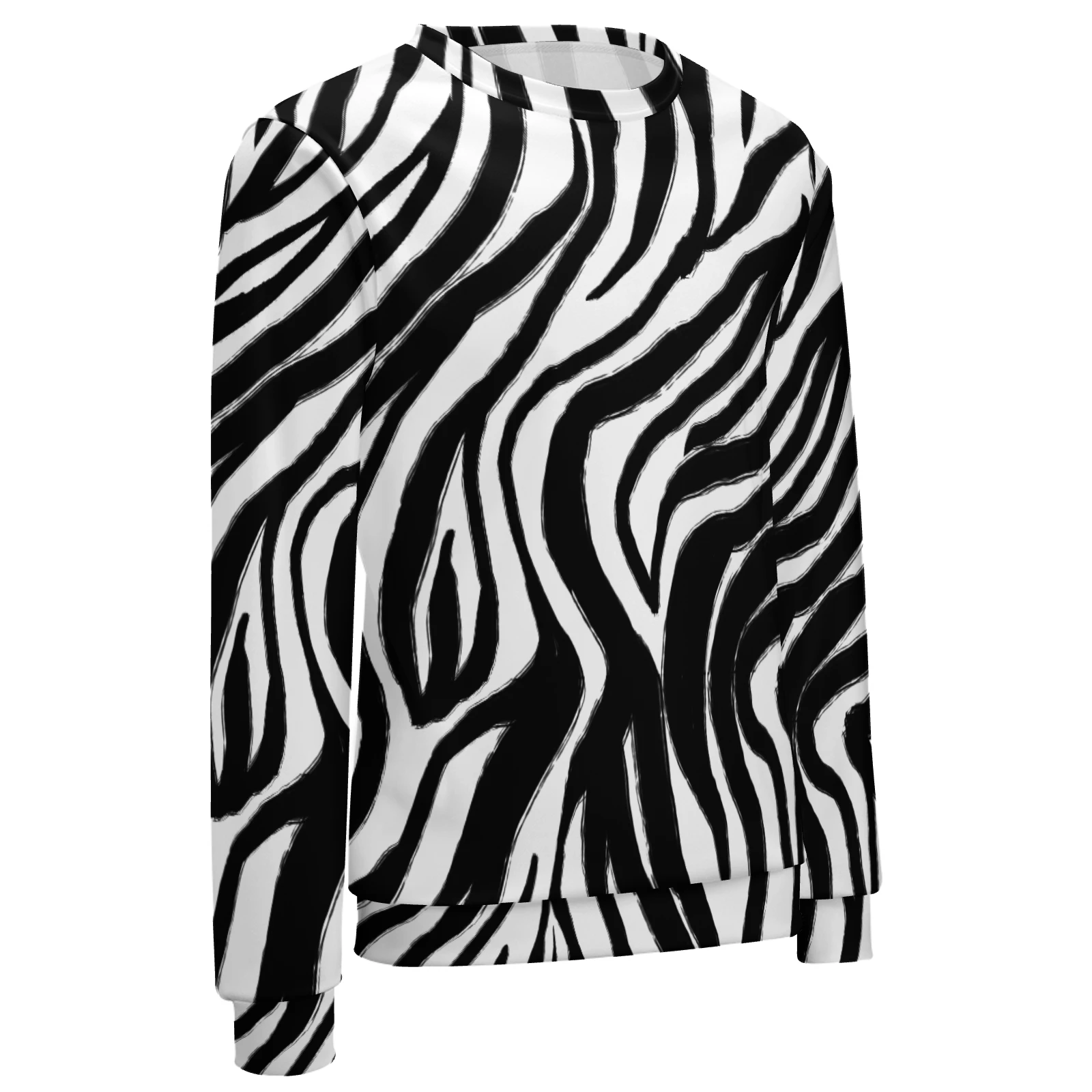 Men's Crew Neck Sweatshirt in Bold Zebra Stripes print – three-quarter front view