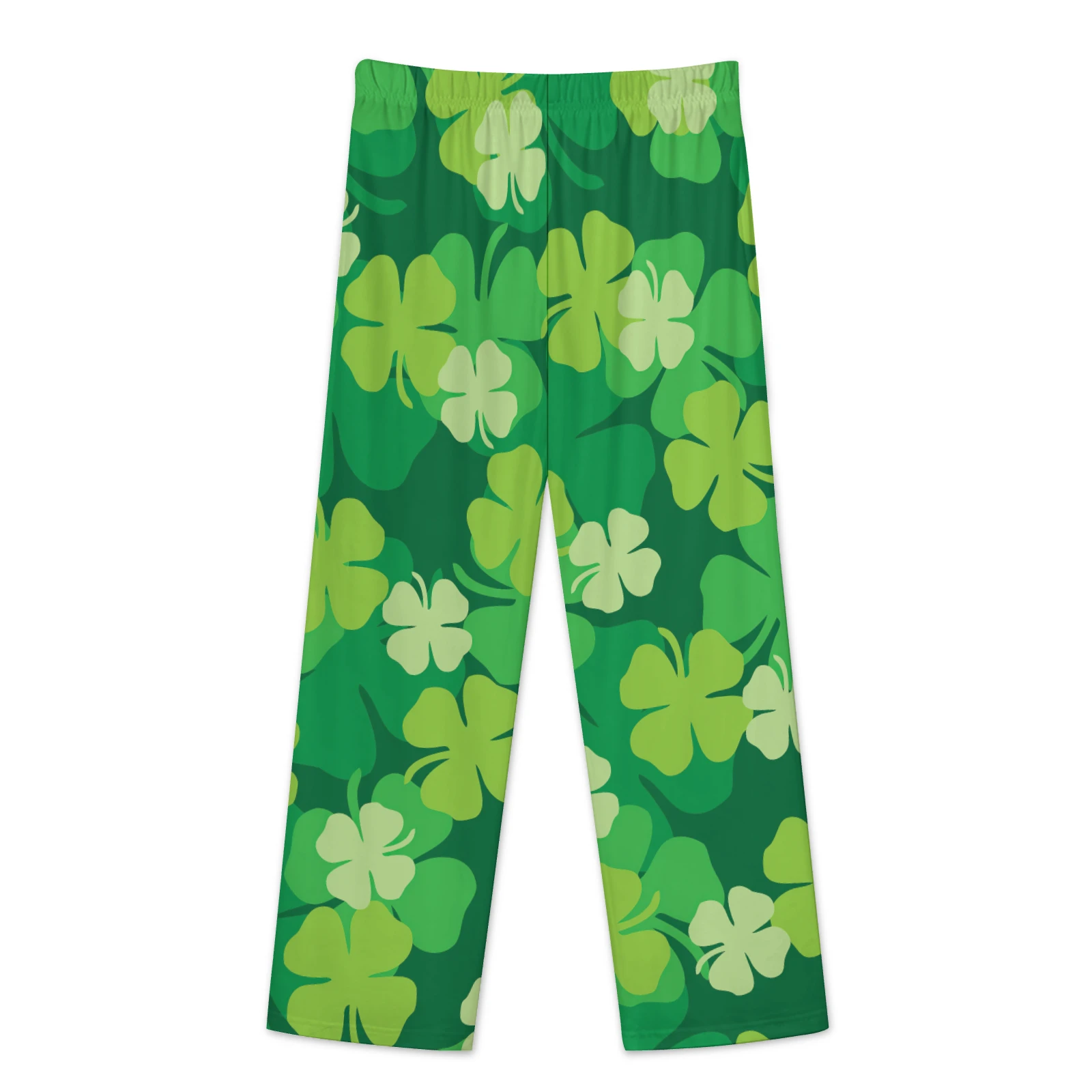 Women's Long Sleeve Button-Up Pajama Set in Green Clover Scatter print – pants front view