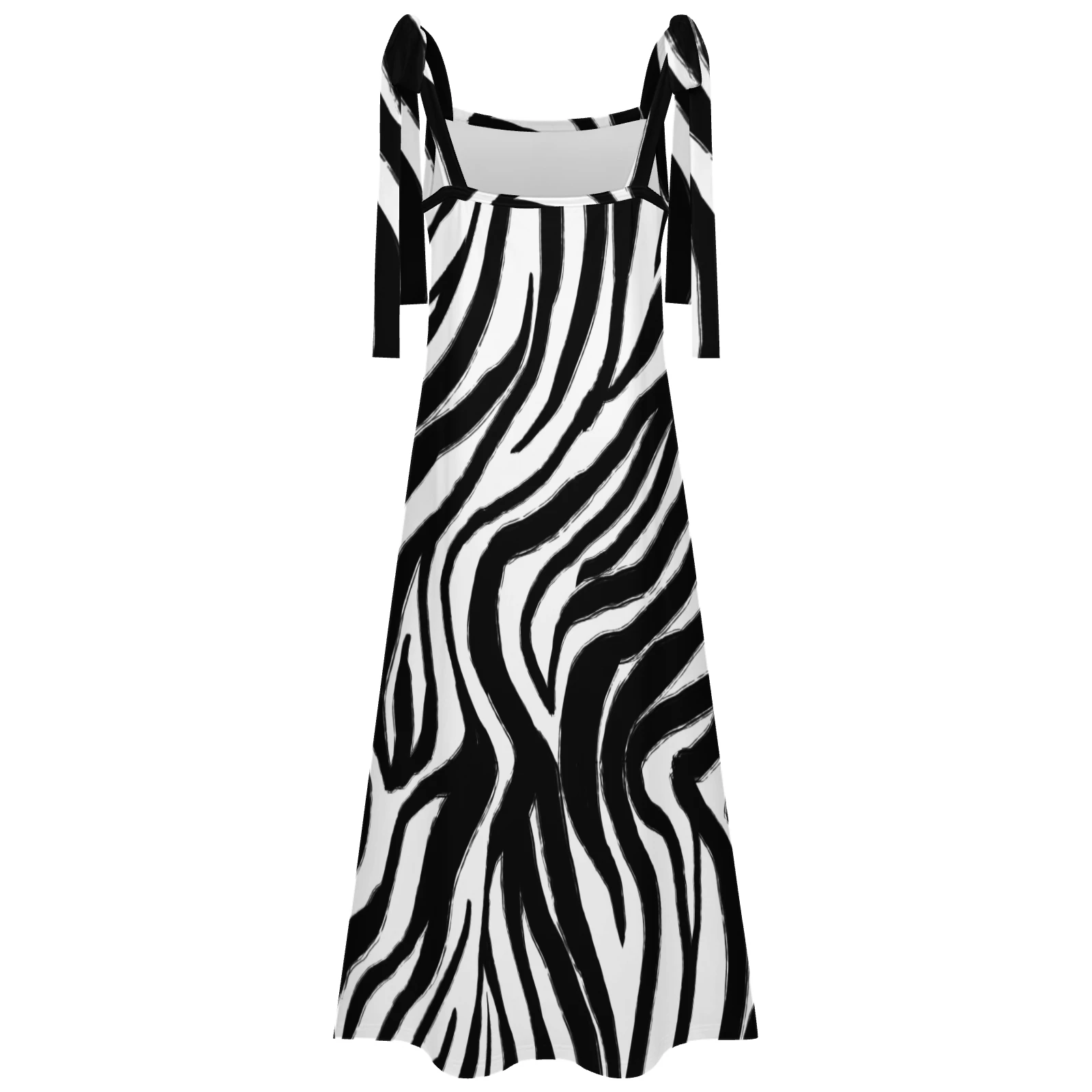 Women's Tie-Shoulder Maxi Dress in Bold Zebra Stripes print – angled product view