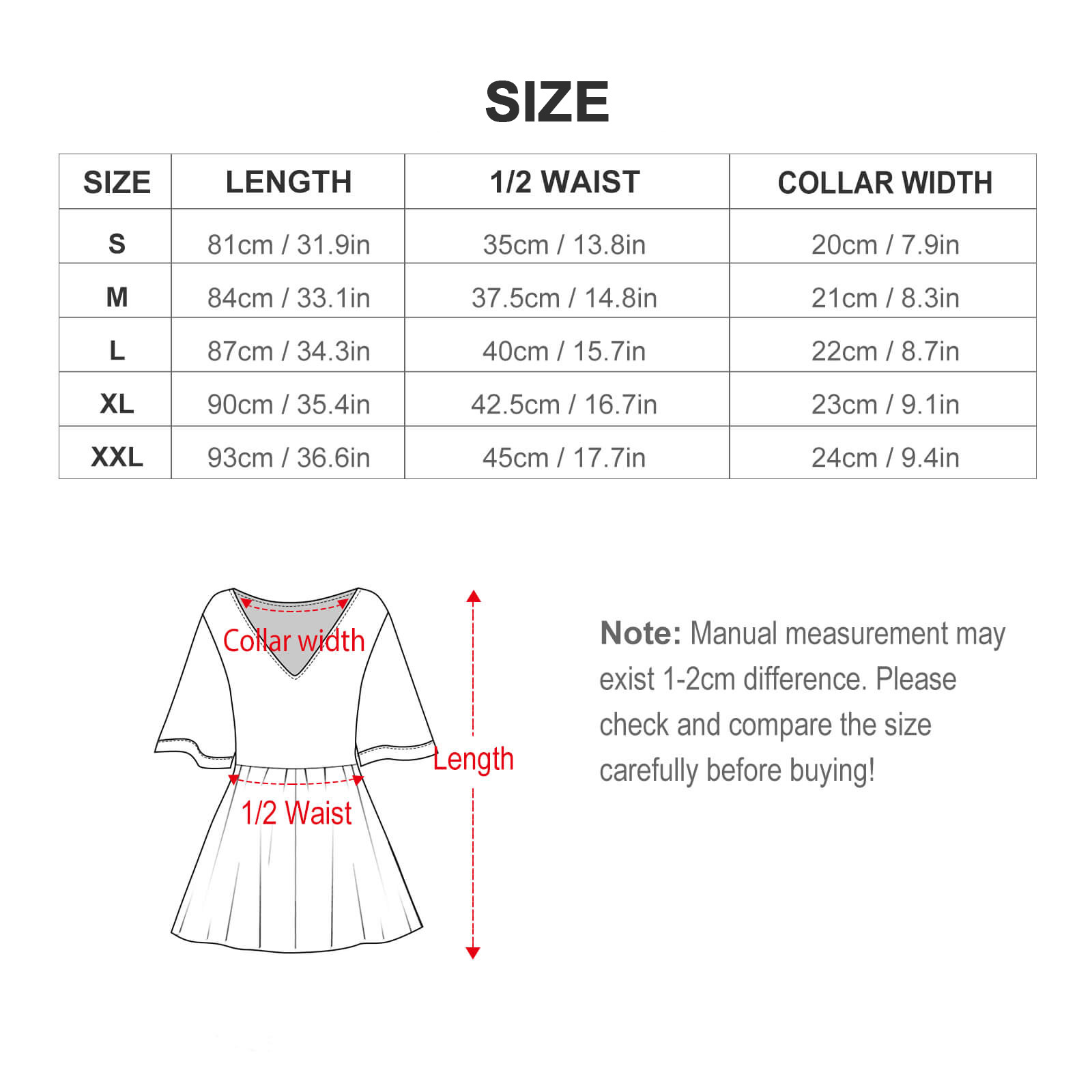 Women's Flutter Sleeve Beach Cover-Up Dress – size chart