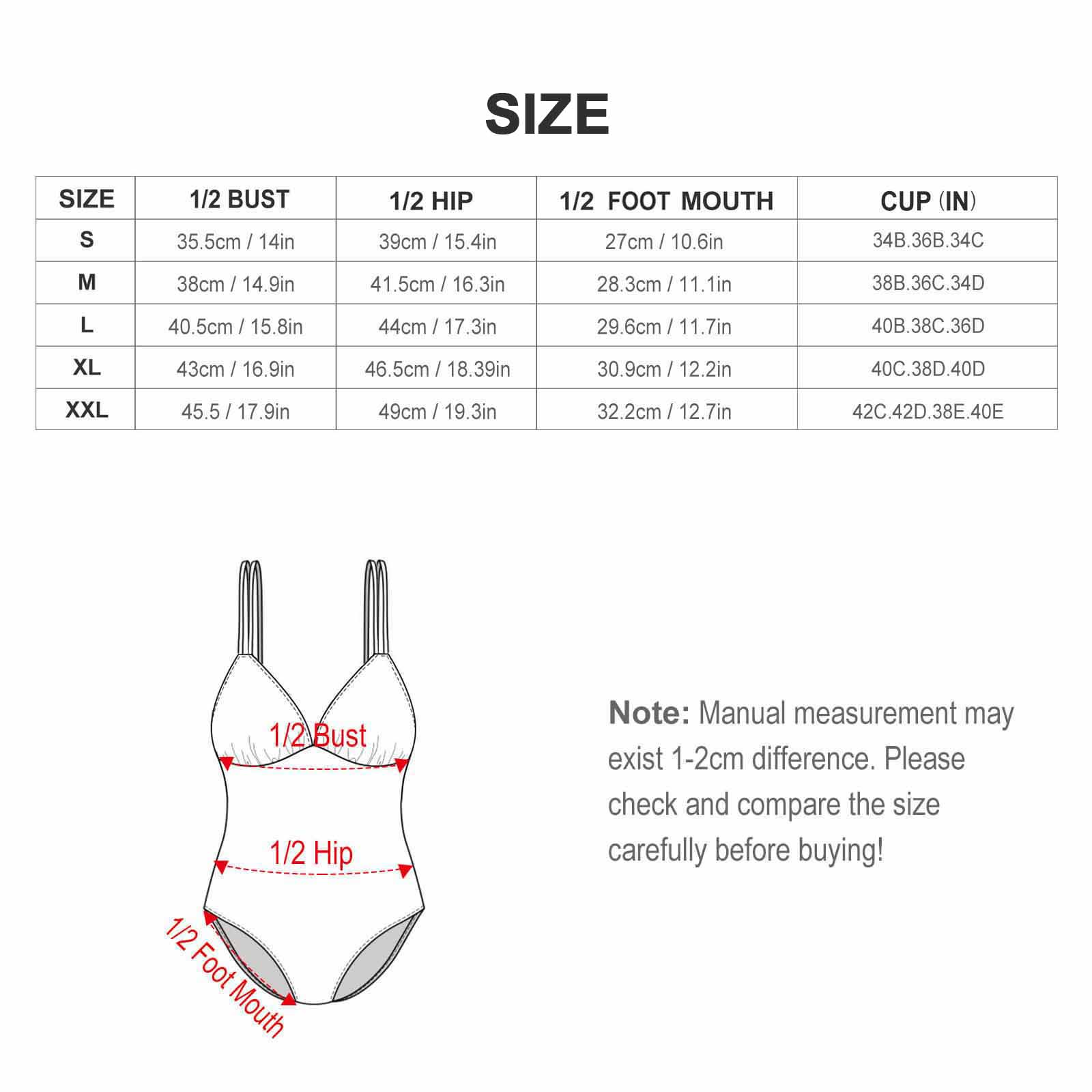 Women's V-Neck Double-Strap One-Piece Swimsuit – size chart