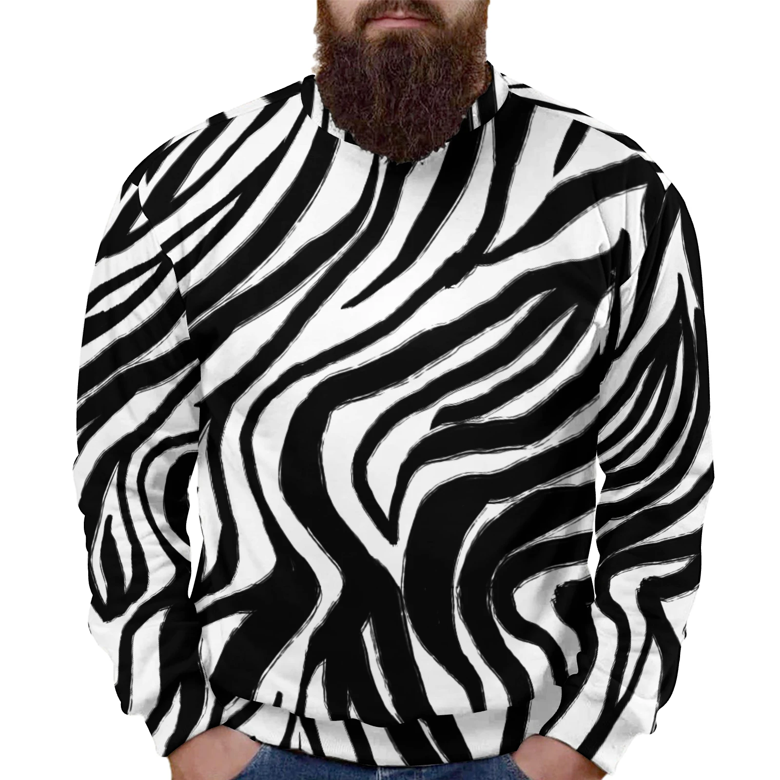 Men's Crew Neck Sweatshirt in Bold Zebra Stripes print – front view on model